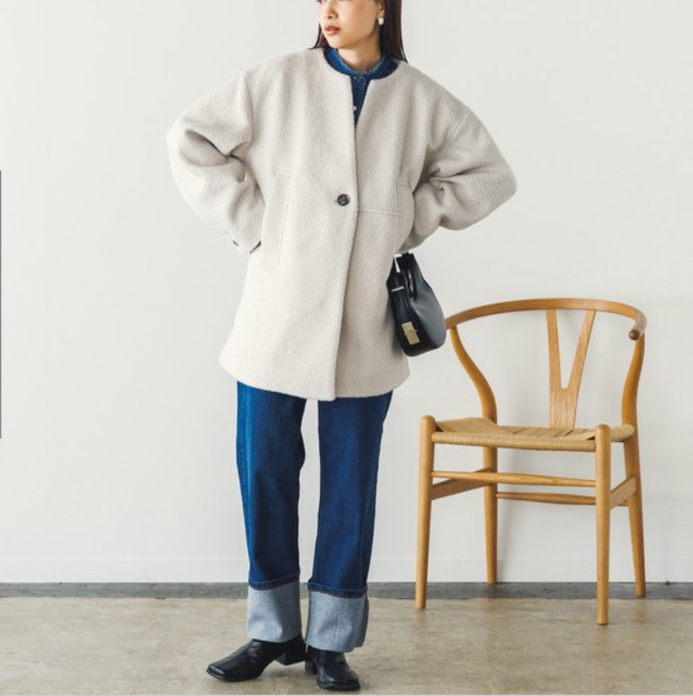 カーリーシャギー スラッシュネックコート