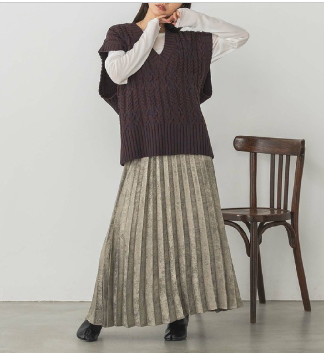 メランジ ケーブル編み ニットベスト