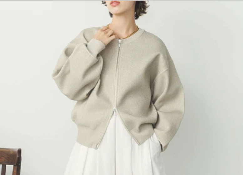 ジャガード編み ジップショートカーディガン