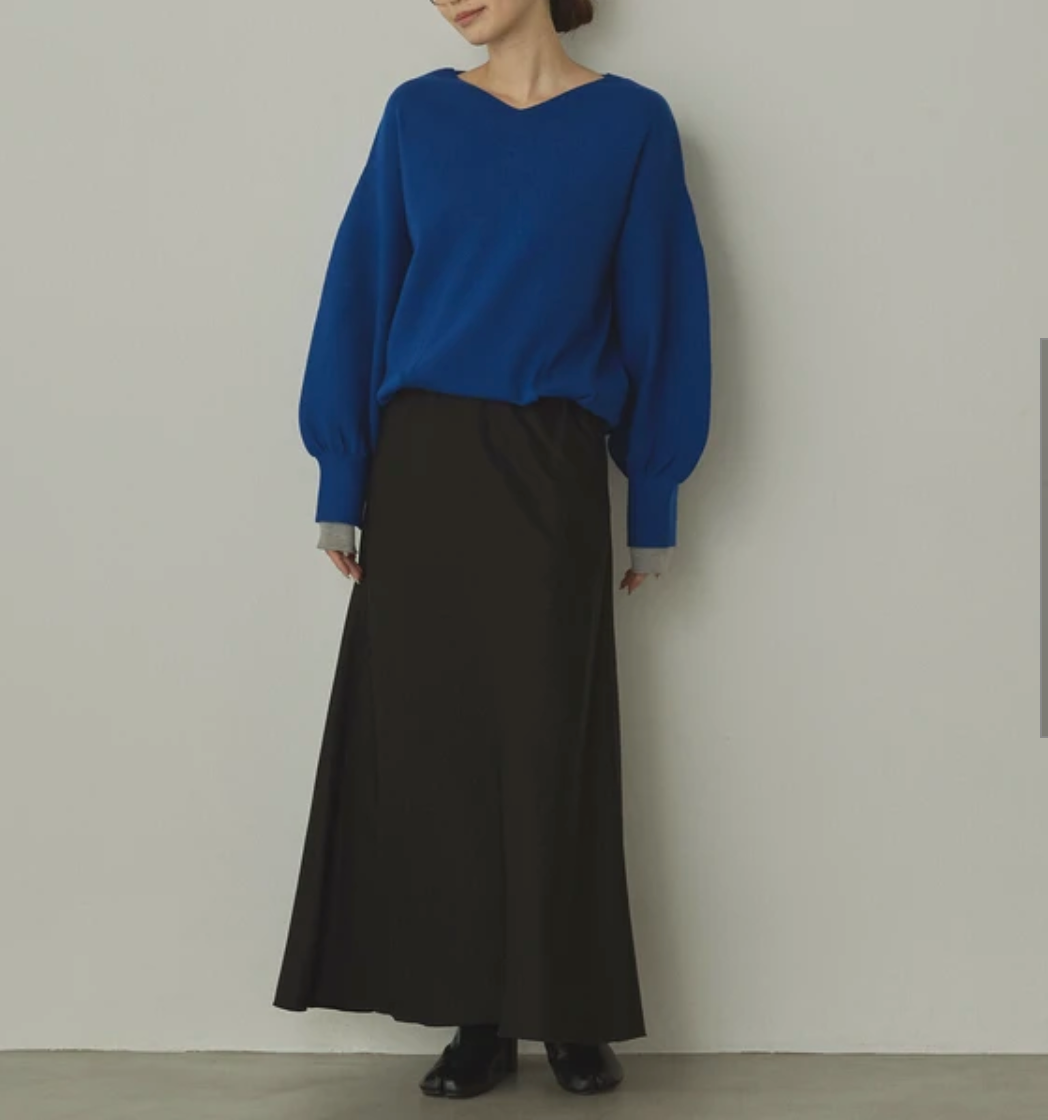 静電気防止 やわもちヤーン 袖ぽわん配色ニット 2025新作 A/W