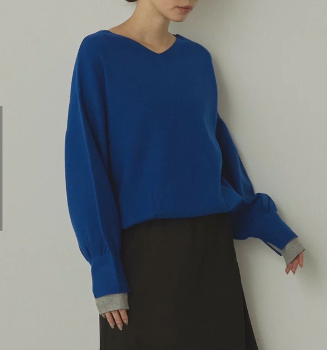 静電気防止 やわもちヤーン 袖ぽわん配色ニット 2025新作 A/W