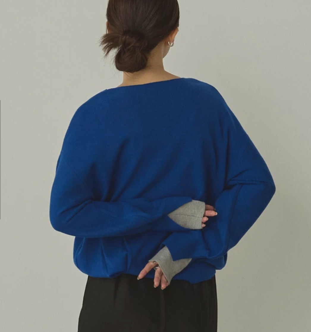 静電気防止 やわもちヤーン 袖ぽわん配色ニット 2025新作 A/W