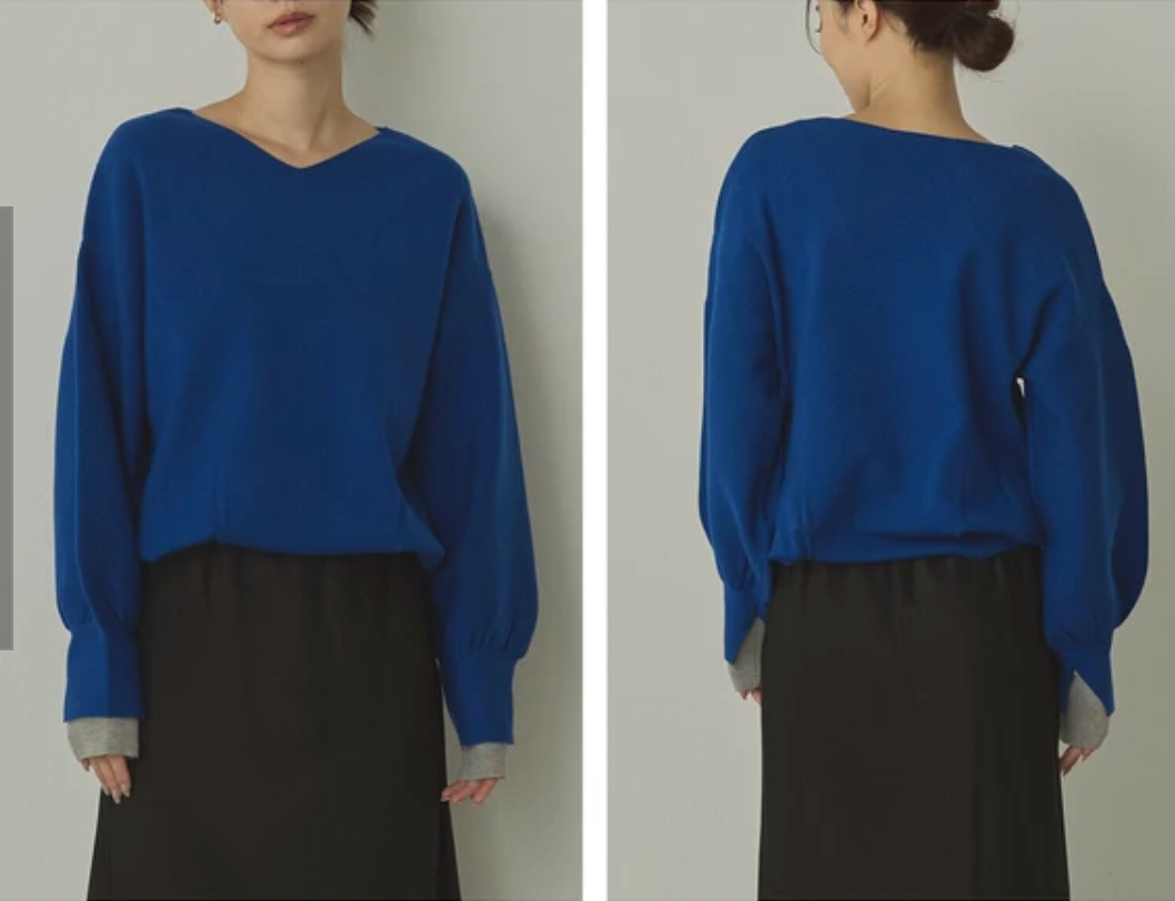 静電気防止 やわもちヤーン 袖ぽわん配色ニット 2025新作 A/W