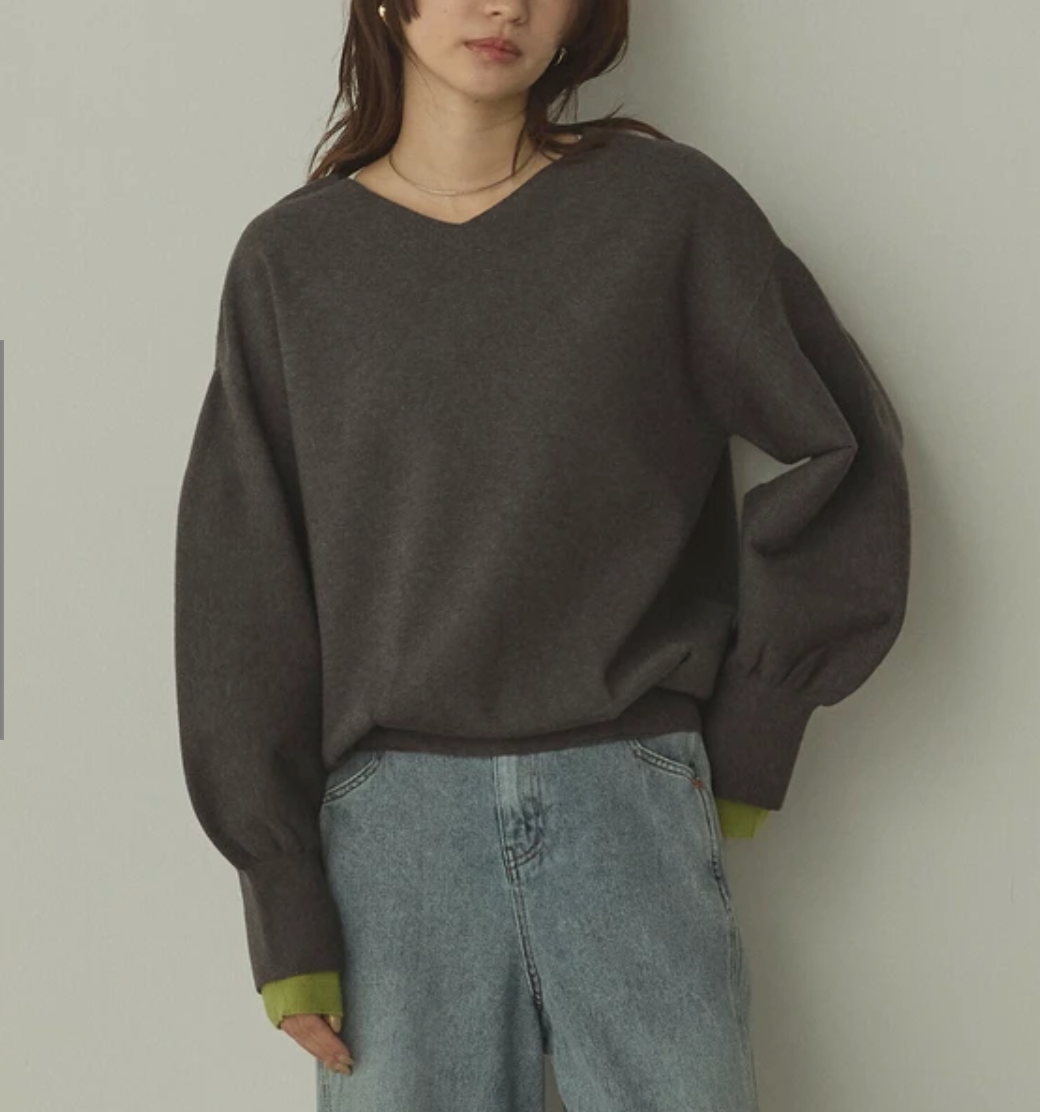 静電気防止 やわもちヤーン 袖ぽわん配色ニット 2025新作 A/W