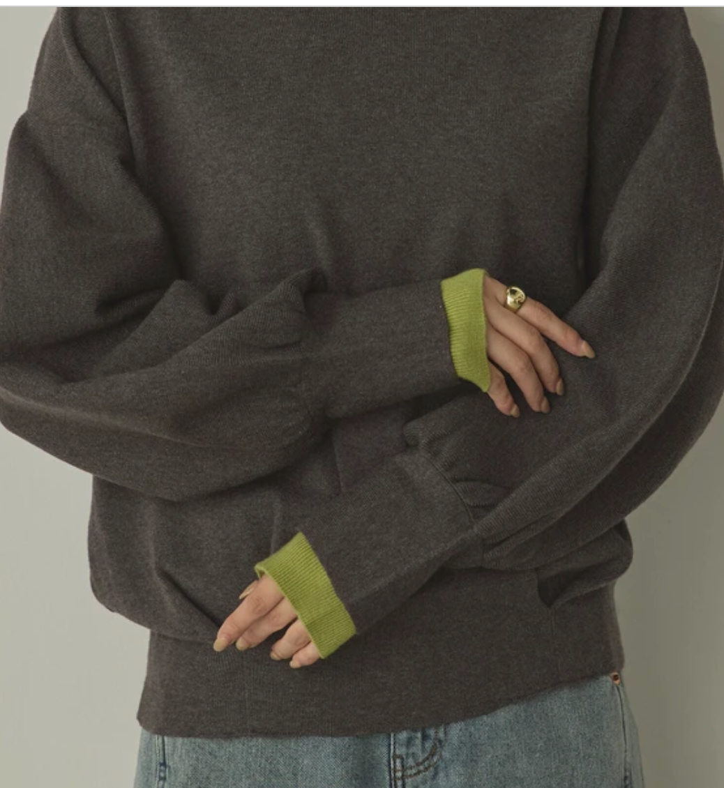 静電気防止 やわもちヤーン 袖ぽわん配色ニット 2025新作 A/W