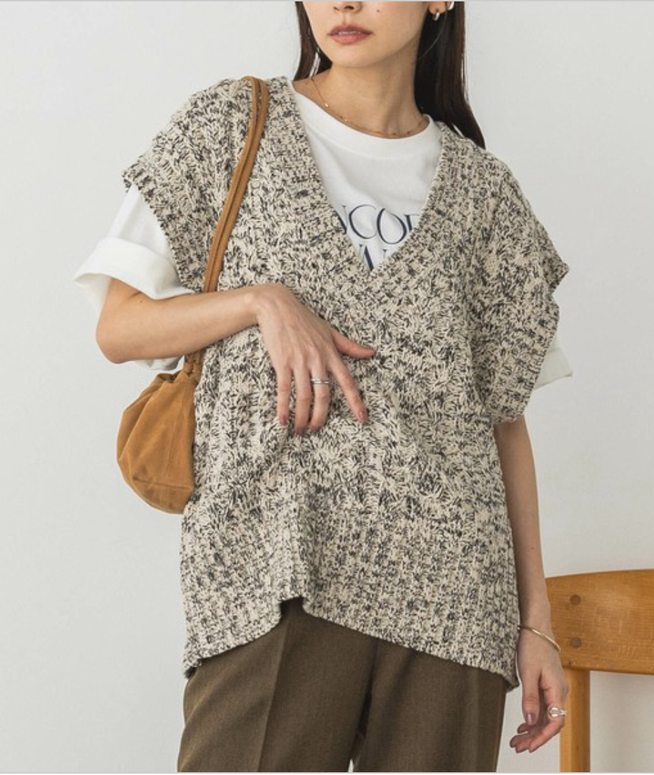 メランジ ケーブル編み ニットベスト 2024新作 A/W