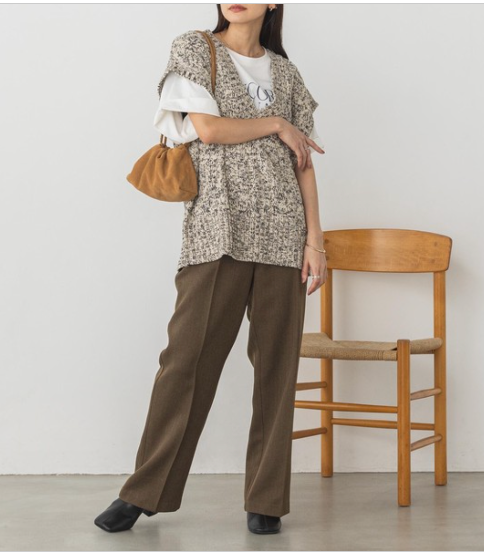 メランジ ケーブル編み ニットベスト 2024新作 A/W