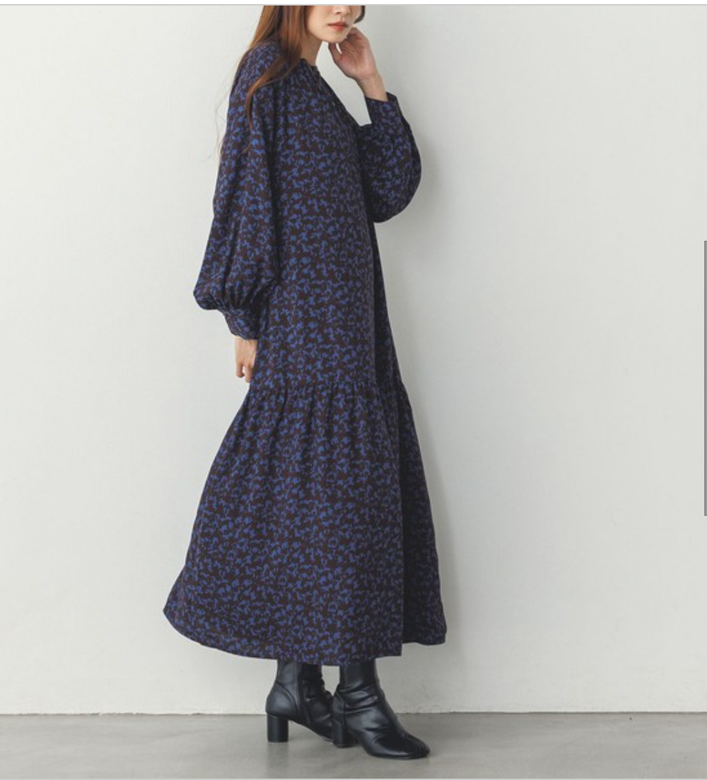 厚手ジョーゼット 柄ワンピース 2024新作 A/W