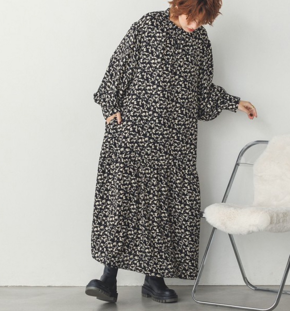 厚手ジョーゼット 柄ワンピース 2024新作 A/W