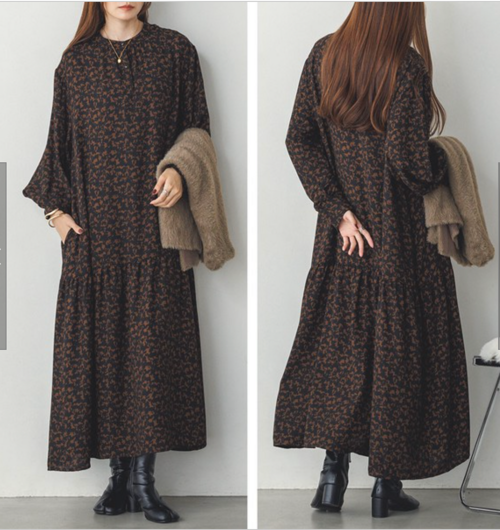 厚手ジョーゼット 柄ワンピース 2024新作 A/W