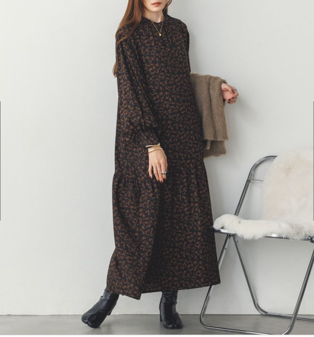 厚手ジョーゼット 柄ワンピース 2024新作 A/W