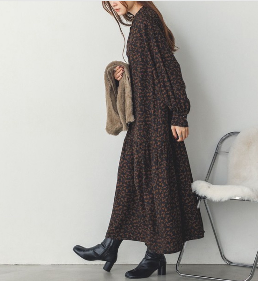 厚手ジョーゼット 柄ワンピース 2024新作 A/W