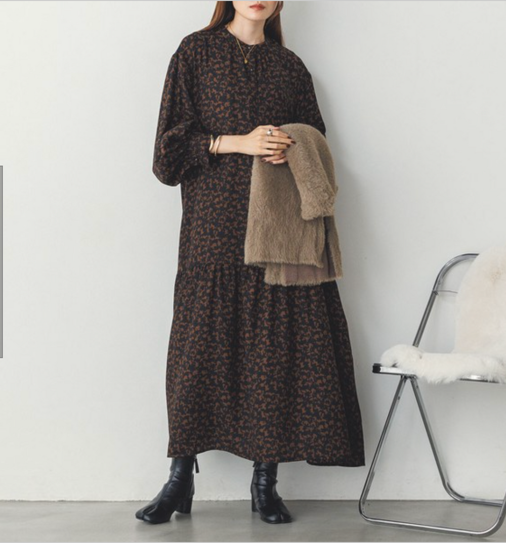 厚手ジョーゼット 柄ワンピース 2024新作 A/W