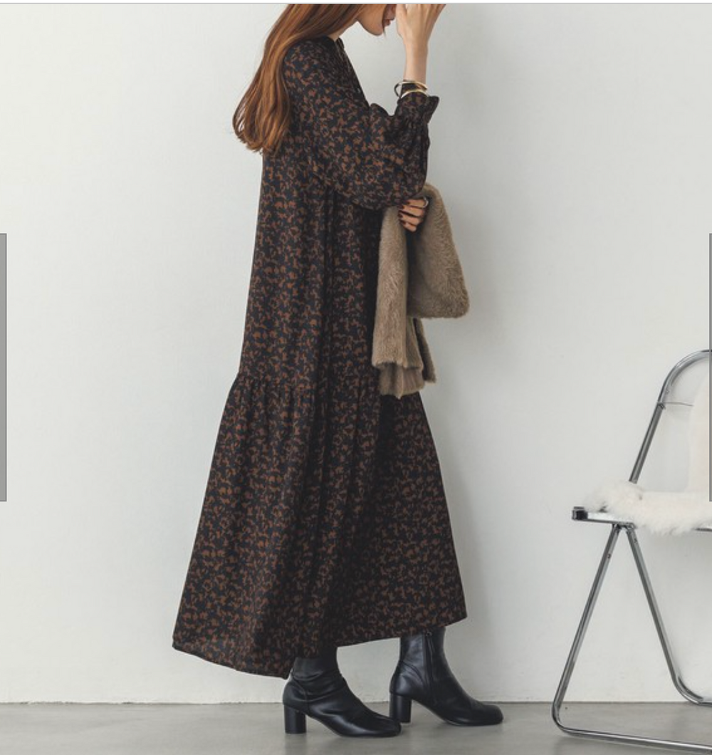 厚手ジョーゼット 柄ワンピース 2024新作 A/W
