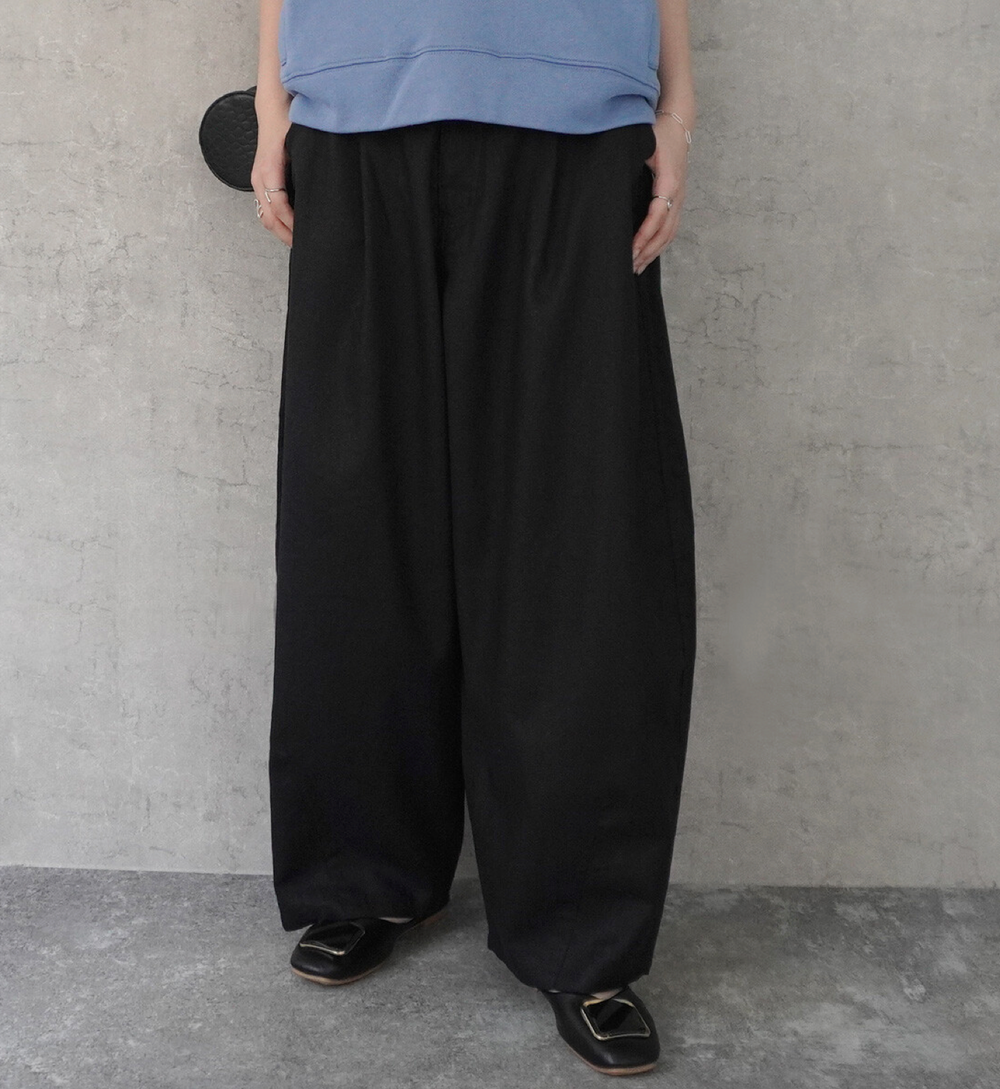 麻100%サーカスパンツ リネンバナナワイドパンツ 裏地付き バレルレッグ