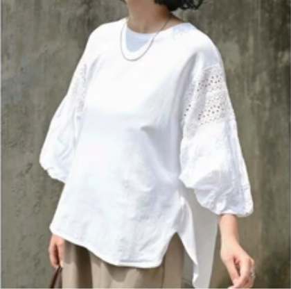 インド綿袖刺繍デザイントップス