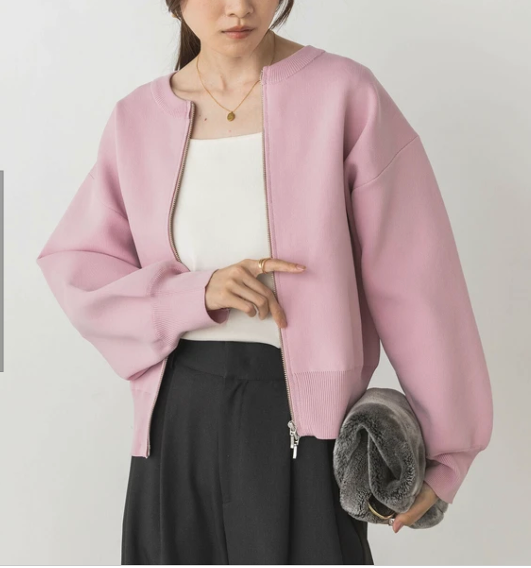 ジャガード編み ジップショートカーディガン