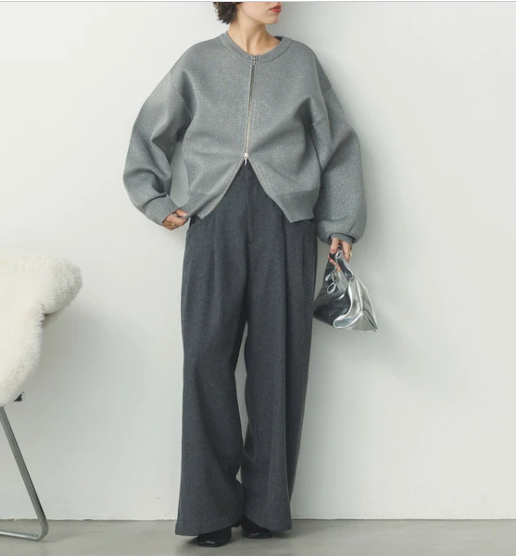 ジャガード編み ジップショートカーディガン