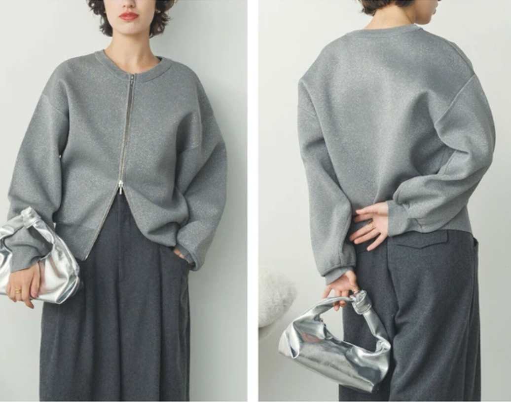 ジャガード編み ジップショートカーディガン