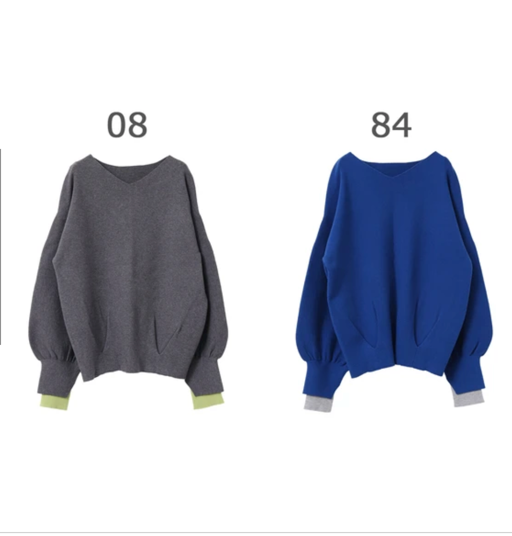 静電気防止 やわもちヤーン 袖ぽわん配色ニット 2025新作 A/W