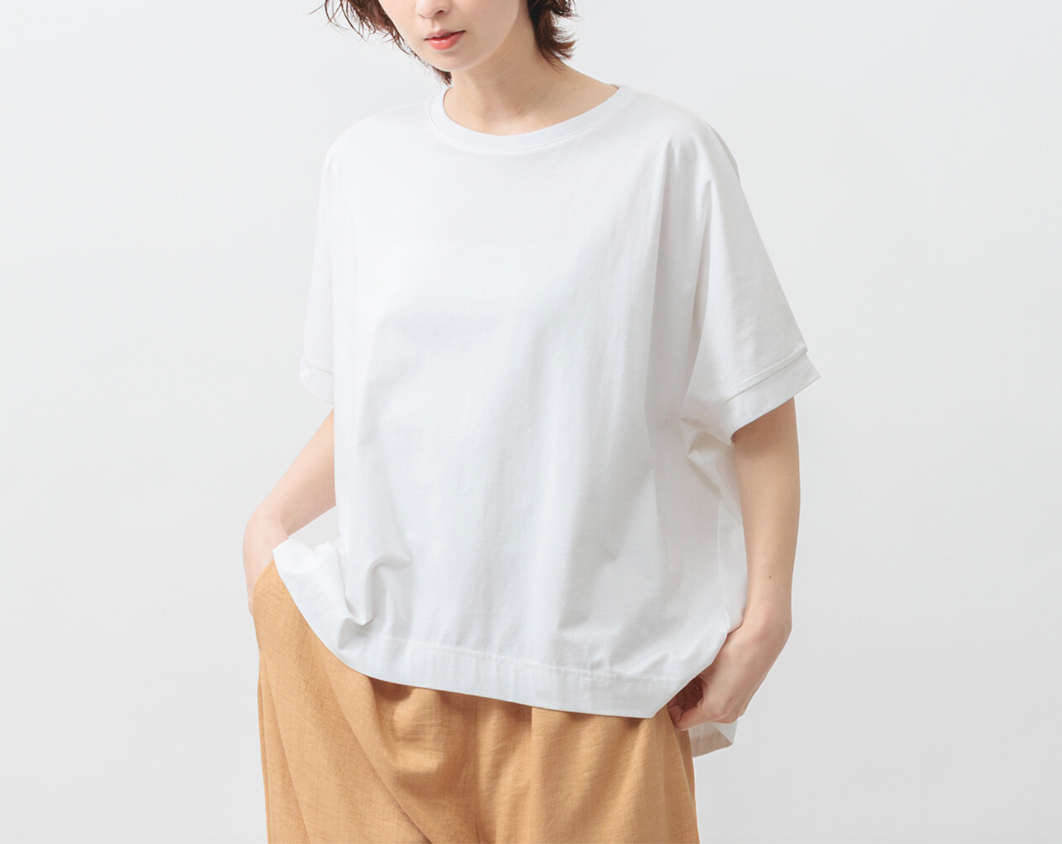 ゆるっときれい見えで動く◎接触冷感ドルマンT ラウンドヘム5分袖