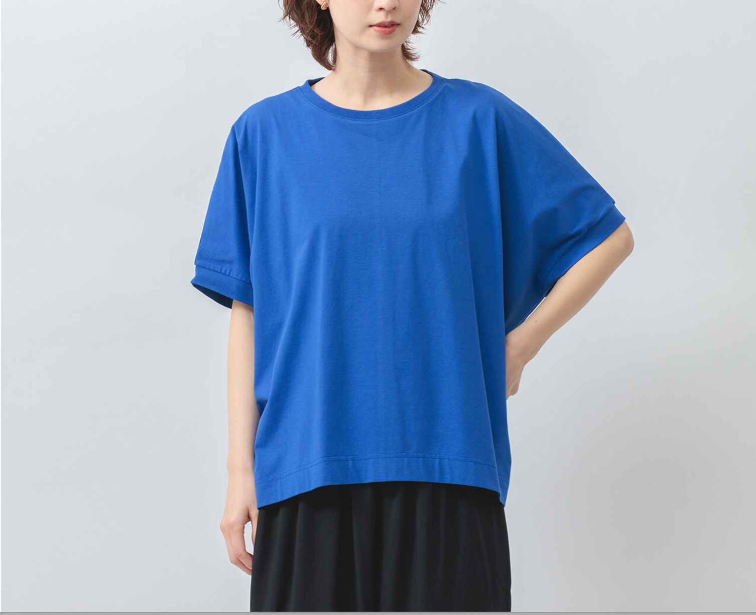 ゆるっときれい見えで動く◎接触冷感ドルマンT ラウンドヘム5分袖