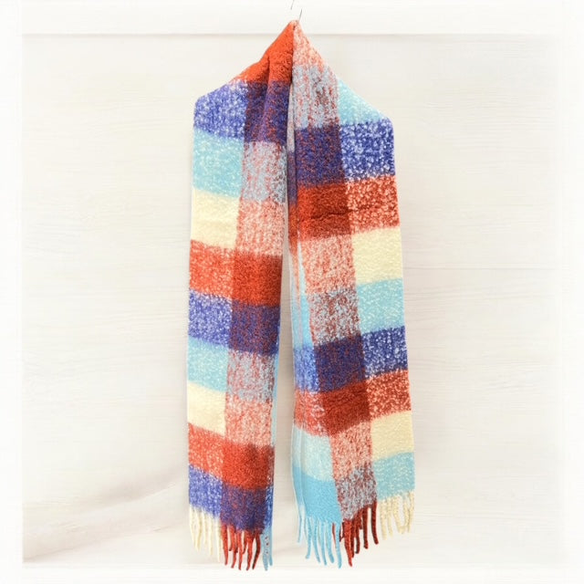 シャギー起毛ストール　チェック柄