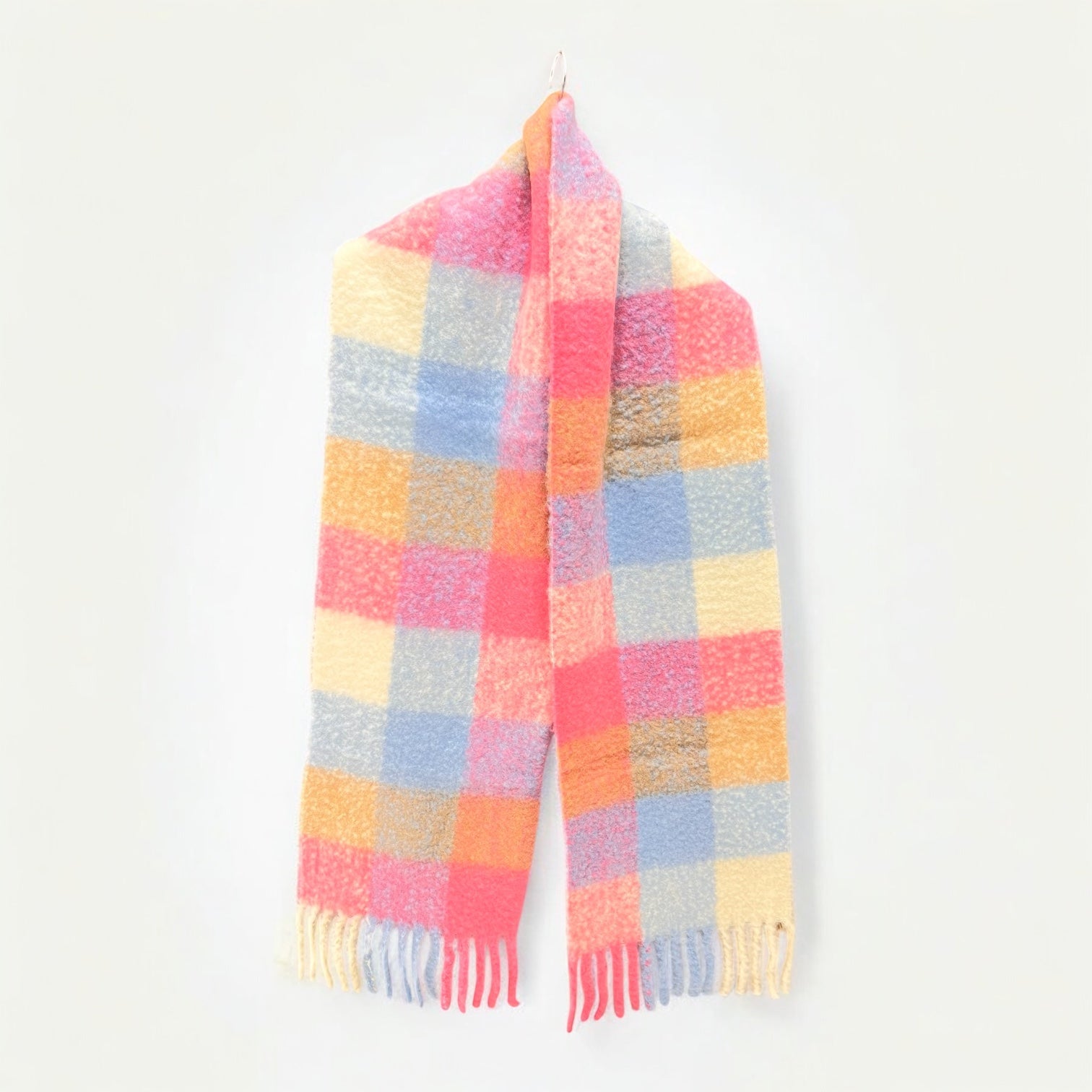 シャギー起毛ストール　チェック柄