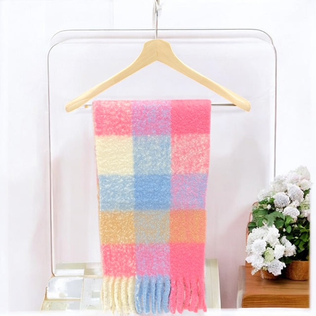 シャギー起毛ストール　チェック柄