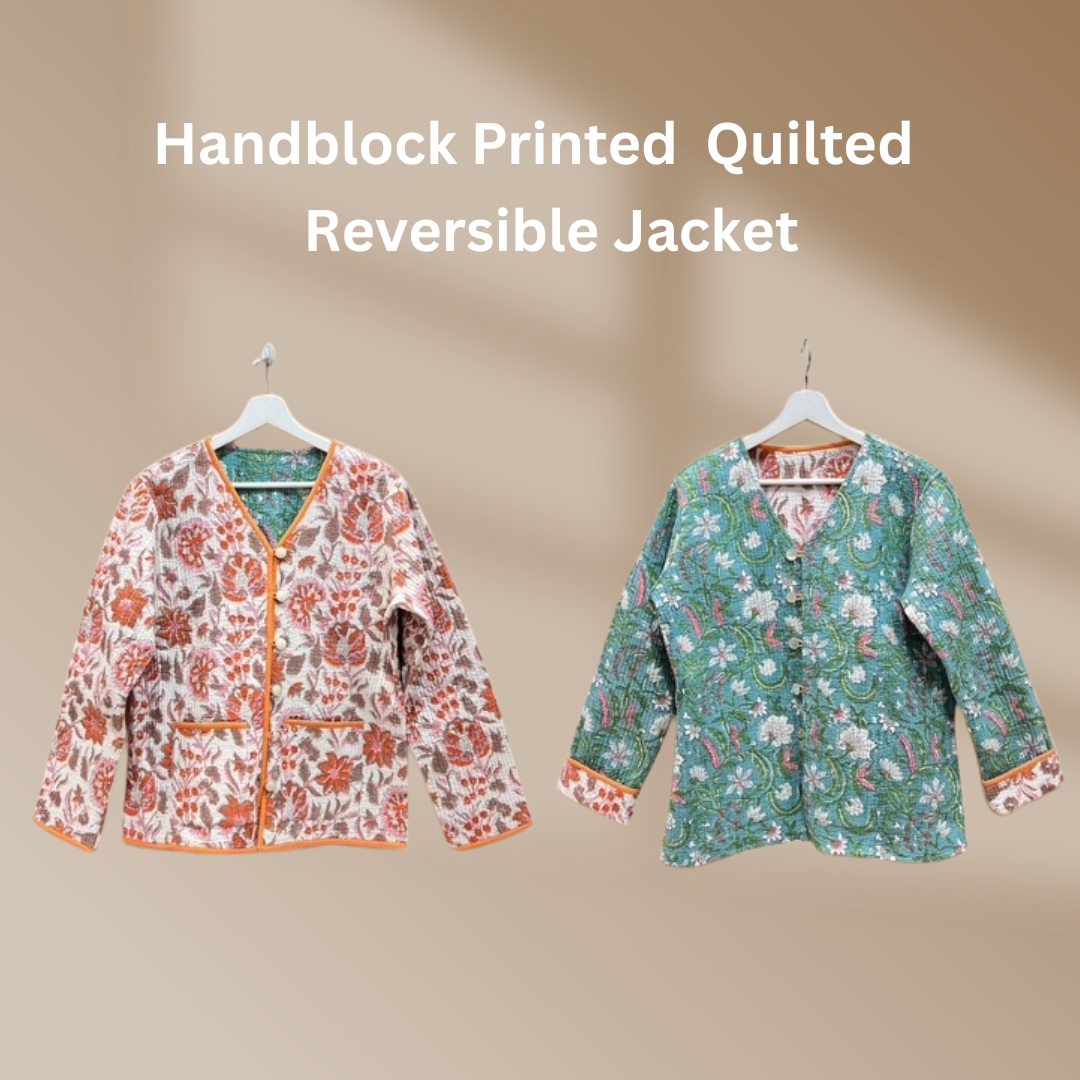 ハンドブロックプリント リバーシブルキルティングジャケット