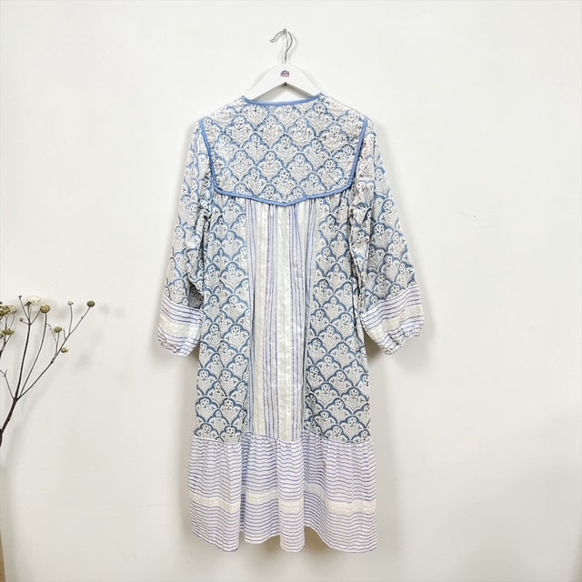 ブロックプリント胸ステッチワンピース