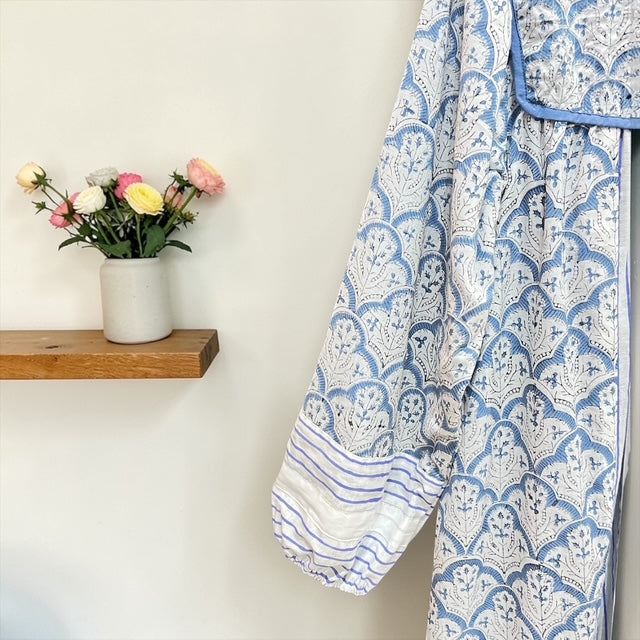 ブロックプリント胸ステッチワンピース