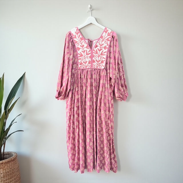 刺繍コットン・エスニックフラワーワンピース  インド綿