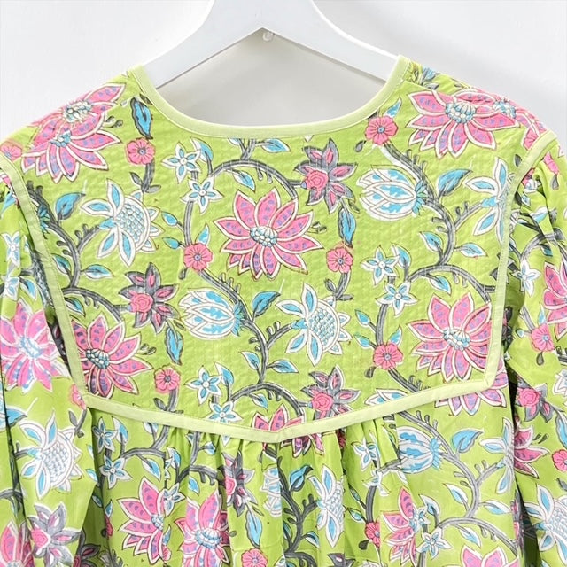 インド綿 ブロックプリント胸ステッチワンピース （2種類）