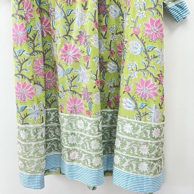 インド綿 ブロックプリント胸ステッチワンピース （2種類）