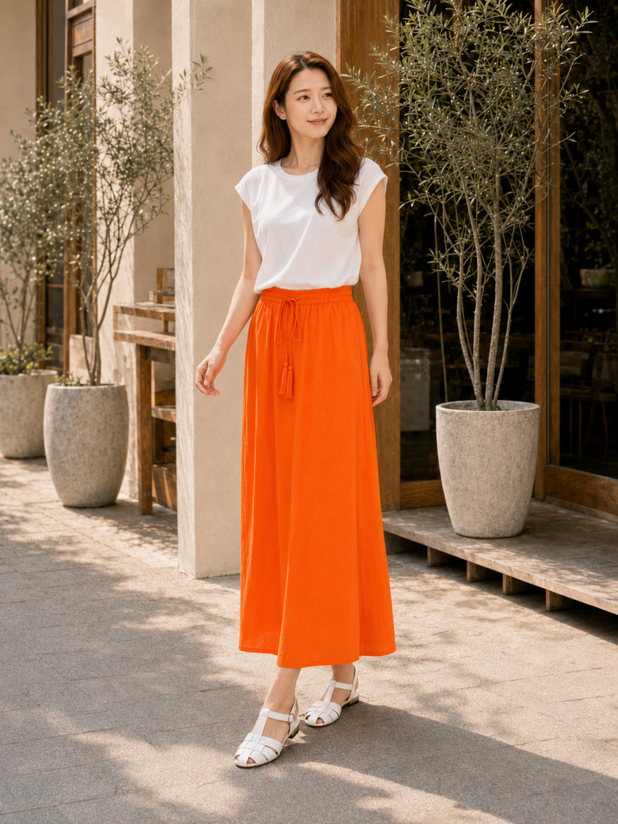 インド綿フレアスカート｜タッセル コットンボイル｜UNIQKY
