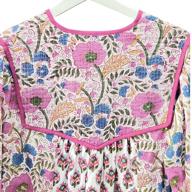 インド綿 ブロックプリント胸ステッチワンピース （2種類）