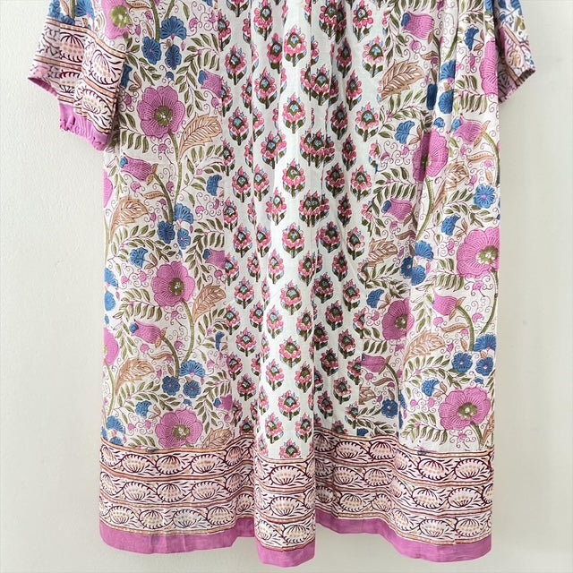 インド綿 ブロックプリント胸ステッチワンピース （2種類）