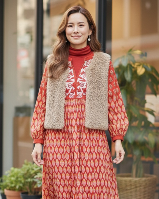 刺繍コットン・エスニックフラワーワンピース  インド綿