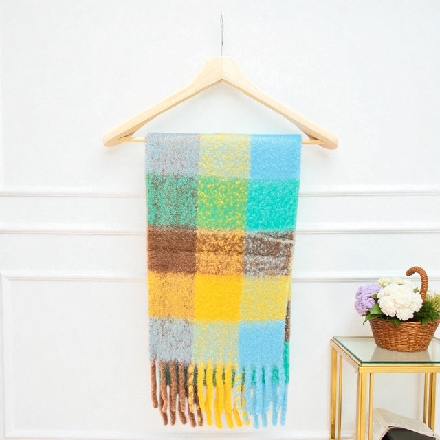 シャギー起毛ストール　チェック柄