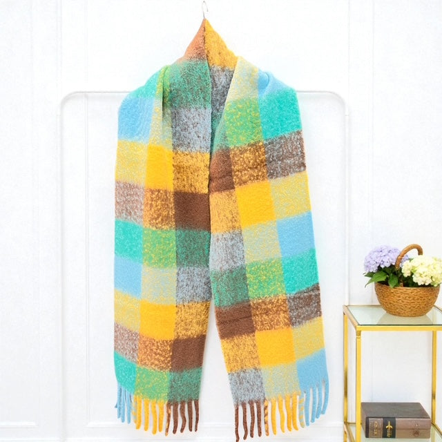 シャギー起毛ストール　チェック柄