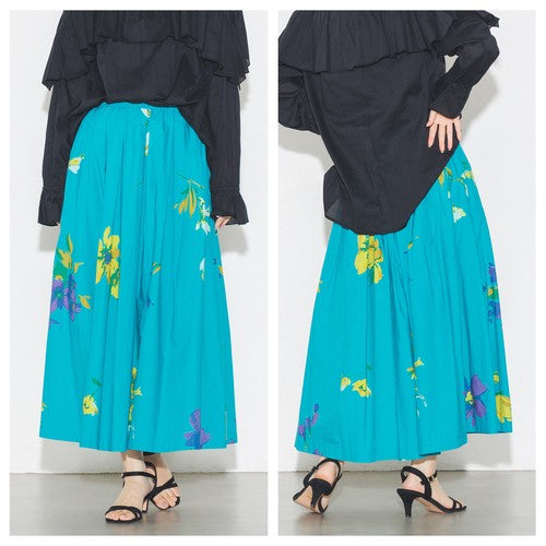 タイプライター 花柄タックスカート