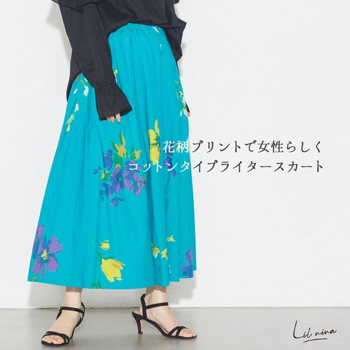 タイプライター 花柄タックスカート