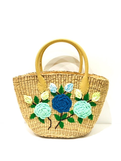 ナチュラルフラワー刺繍カゴバッグ