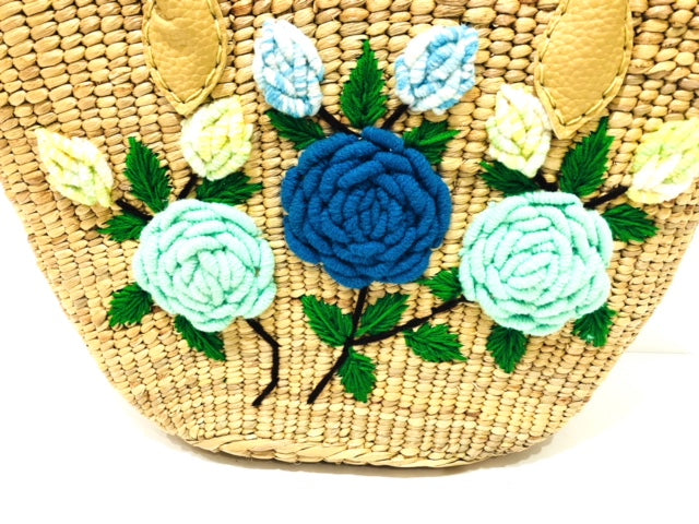 ナチュラルフラワー刺繍カゴバッグ