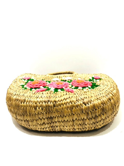 ナチュラルフラワー刺繍カゴバッグ