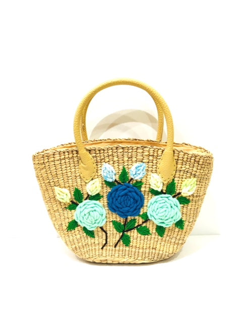 ナチュラルフラワー刺繍カゴバッグ