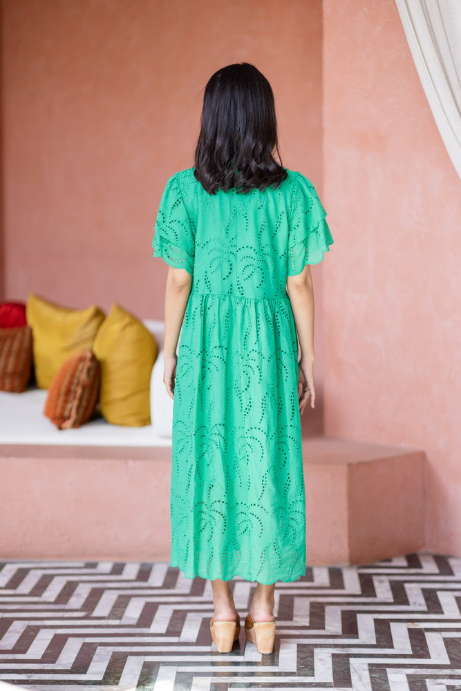 コットンレース　フロントボタンワンピース/ レースワンピース / レースワンピース/ロングワンピース /レース ロングワンピース/ 4色