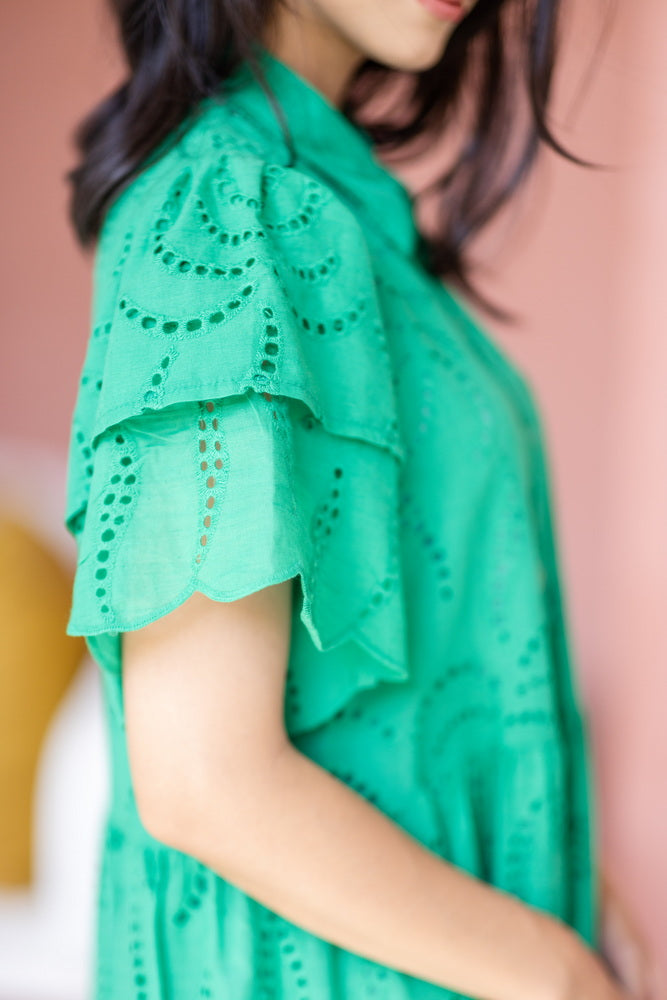 コットンレース　フロントボタンワンピース/ レースワンピース / レースワンピース/ロングワンピース /レース ロングワンピース/ 4色