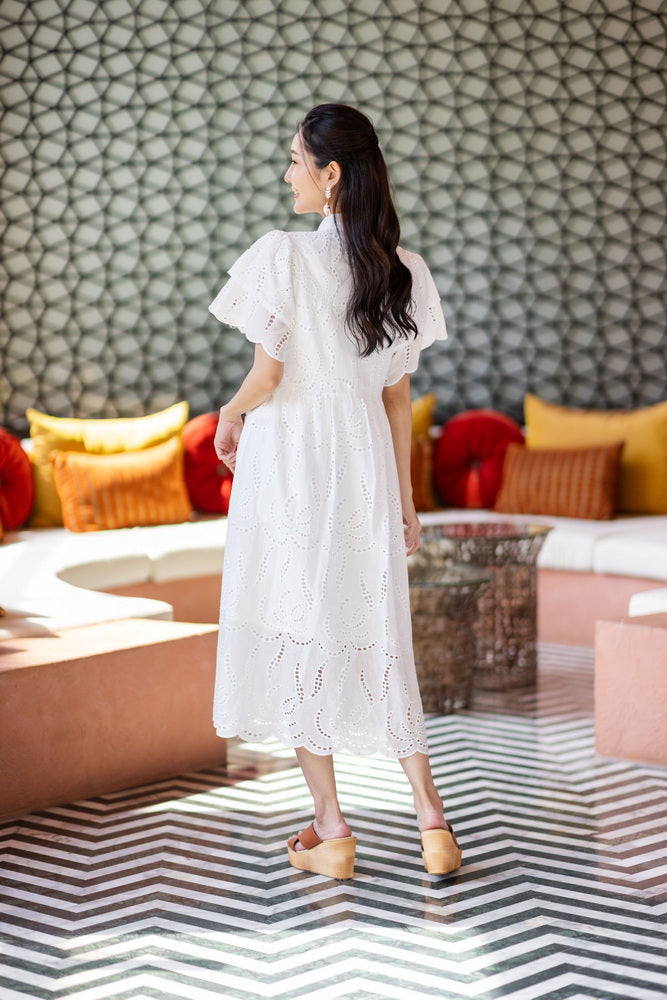 コットンレース　フロントボタンワンピース/ レースワンピース / レースワンピース/ロングワンピース /レース ロングワンピース/ 4色